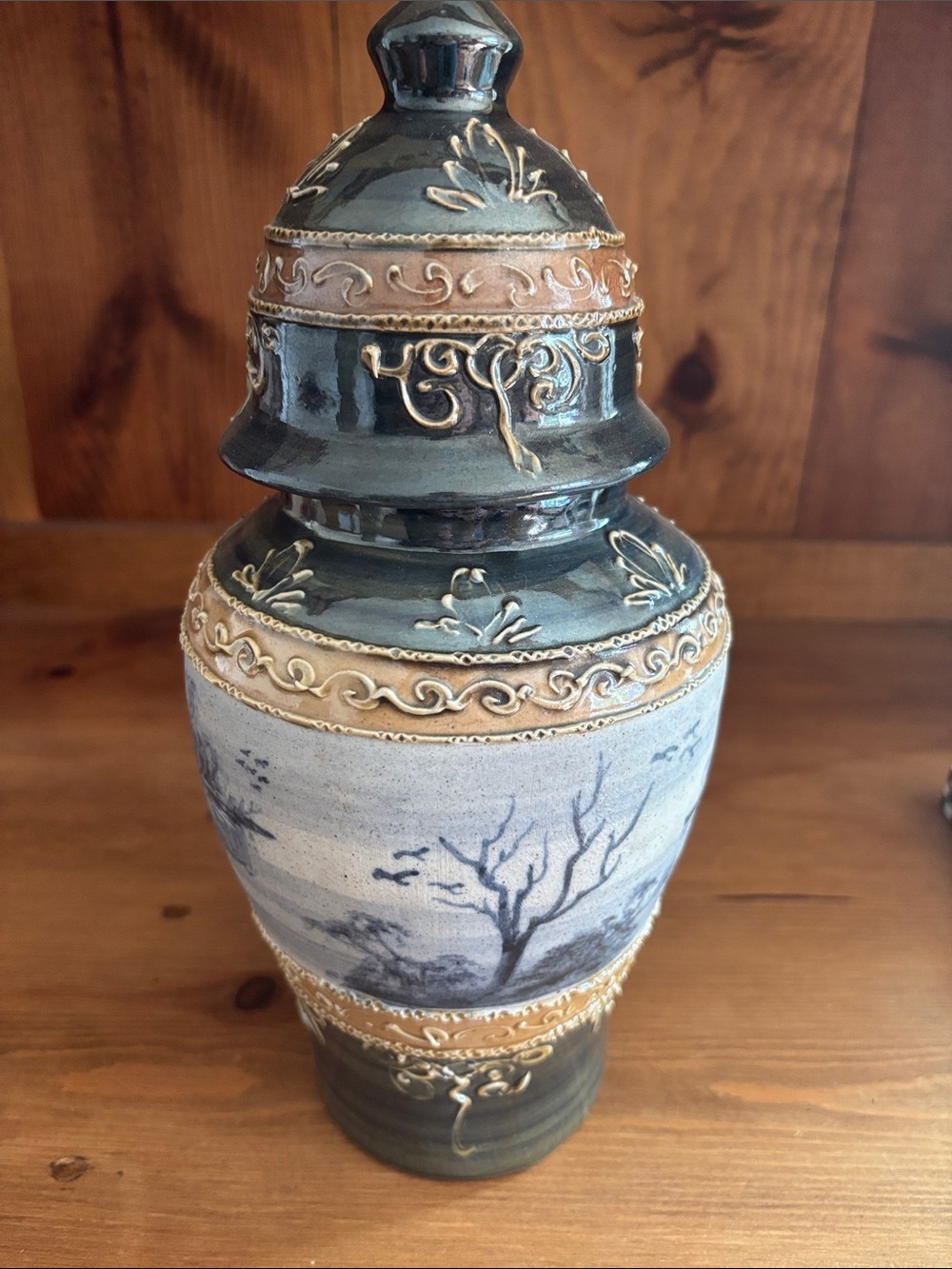 Blue and Cream Decorative Ginger Jar with Gold Accents